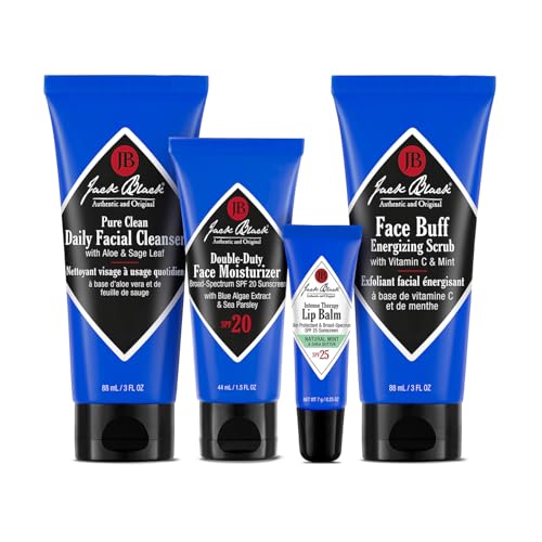 Jack Black Skin Saviors Set for Men – Face Scrub, Facial Cleanser, Face Moisturizer, Lip Balm, Mens Skin Care Kit, Men's Skincare Gift Set