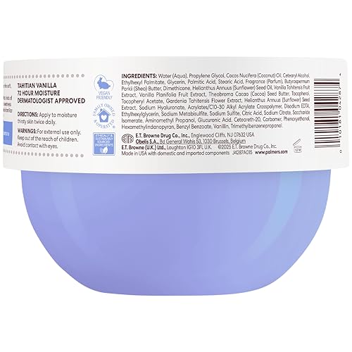 Palmer's Cocoa Butter Body Cream, Tahitian Vanilla, 8.8oz – 72Hr Hydration with Shea Butter & Vitamin E, Soothes Dry Skin, Dermatologist Approved