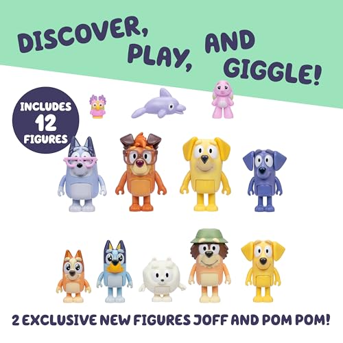 Bluey Super Fan Figurines for Toddlers Set, 11 Character Pack with Exclusive Figures, Toddler Figurine Toys Includes, Bingo & More, Ages 3+