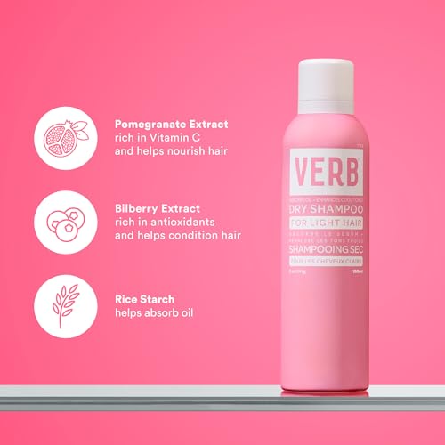 VERB Dry Shampoo Light, 5 oz – Refresh & Extend Styles, Absorbs Oil for Light Hair Tones – Vegan, Paraben-Free, Sulfate-Free Dry Shampoo Spray