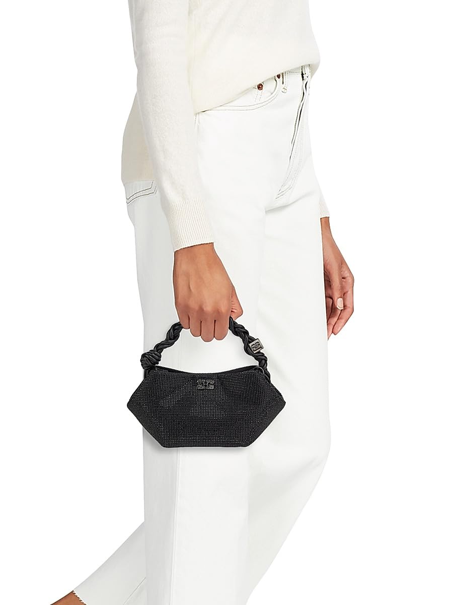 Ganni, Mini Bou Strass-Embellished Top Handle Bag, Black