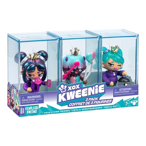 XOX KWEENIE Fearless Kweens Series Premium Figurine and Display Case, 4 Inch/Approx 10cm Tall Collectible Art-Toy, 3 Pack, Every Kween is Unique