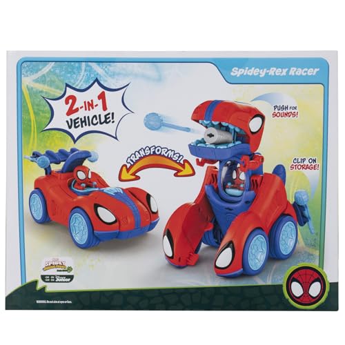 MARVEL Spidey and His Amazing Friends Spidey-Rex Racer - 8-Inch Vehicle with Sounds that Transforms from Vehicle Into Dinosaur