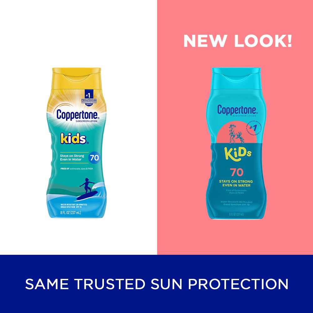 Coppertone Kids Sunscreen Lotion SPF 70, Water Resistant Sunscreen for Kids, 8 Fl Oz Bottle