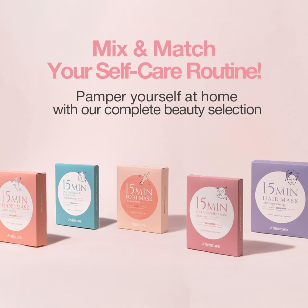 15 Min Pamper Me Kit by Naisture – Korean Spa and Skincare Kit for Women with Hair Mask, Hand and Foot Masks, Eye Mask, and Face Masks