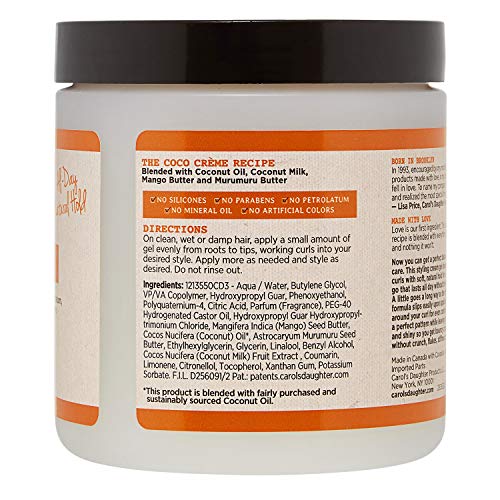 Carol’s Daughter Coco Creme Curl Shaping Cream Gel with Coconut Oil & Milk | Defines Curls, Fights Frizz, for Very Dry Hair, 16 Oz, Silicone-Free
