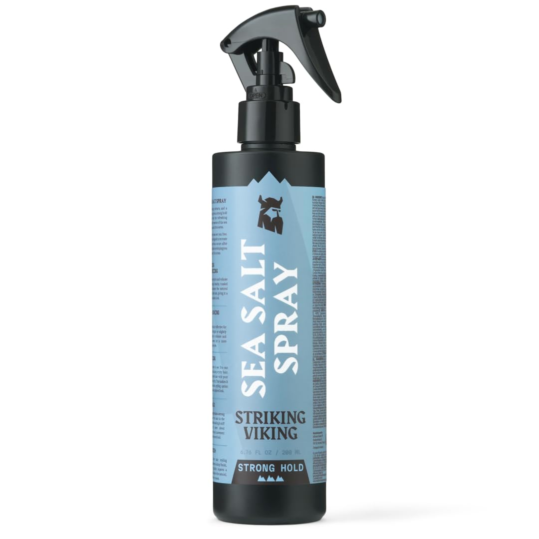 Striking Viking Sea Salt Spray for Men 6.76 fl oz – Strong Hold Volumizing Hair Spray, Texturizing & Curl Enhancing, Blue Ocean Scent, Paraben-Free