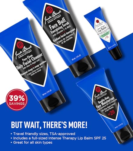 Jack Black Skin Saviors Set for Men – Face Scrub, Facial Cleanser, Face Moisturizer, Lip Balm, Mens Skin Care Kit, Men's Skincare Gift Set