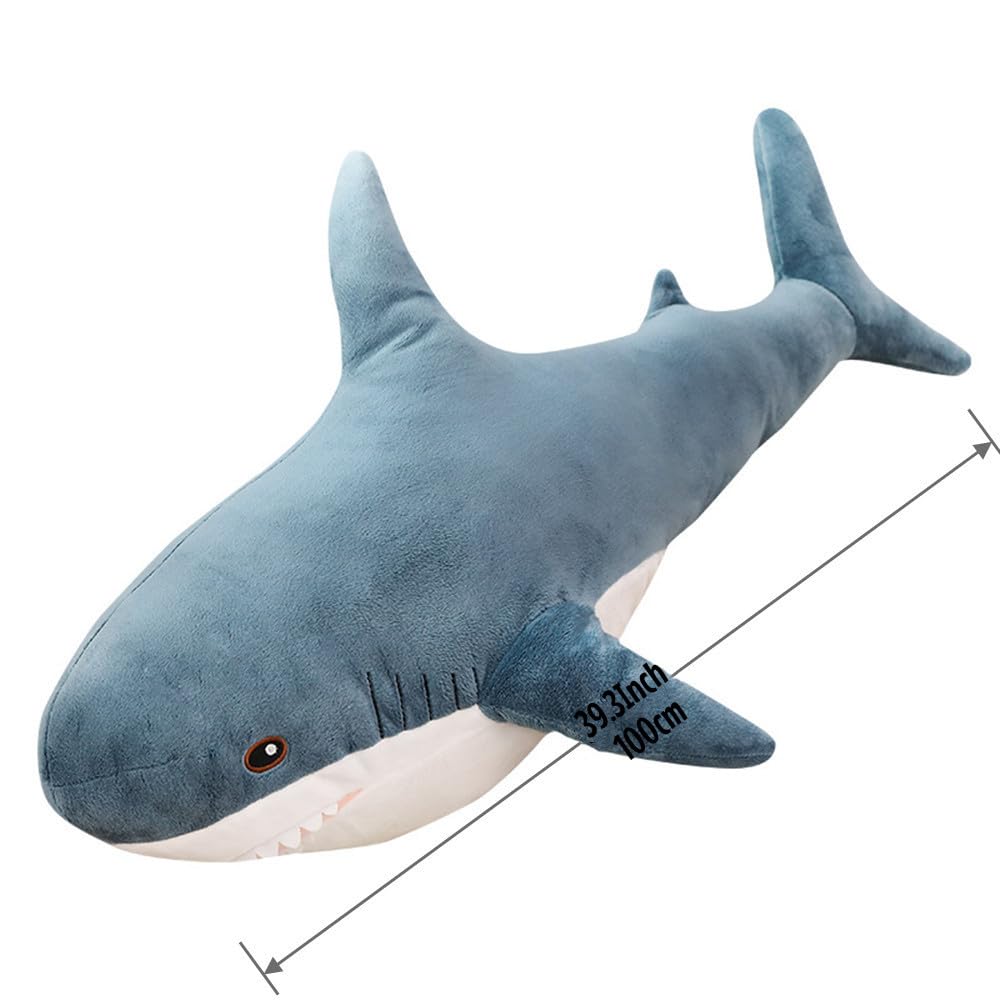 XIYUAN 39.3'' Giant Shark Plush Toy – Soft Stuffed Animal Pillow, Chubby Shark Cushion for Kids, Home Décor & Bedtime Gift