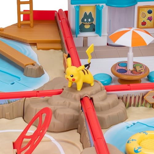 Jazwares Pokémon Carry Case Beach Battle Playset - Portable Transforming Backpack Playset with Action Features and 2-inch Pikachu Battle Figure