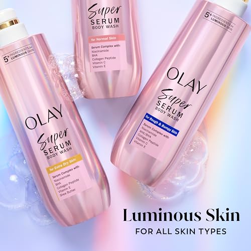 Olay Super Serum Body Wash for Extra Dry Skin, 24hr Long Lasting Hydration, 5+ Ingredient Serum Complex for Bright Even Firm Luminous Skin, 18.5 fl oz