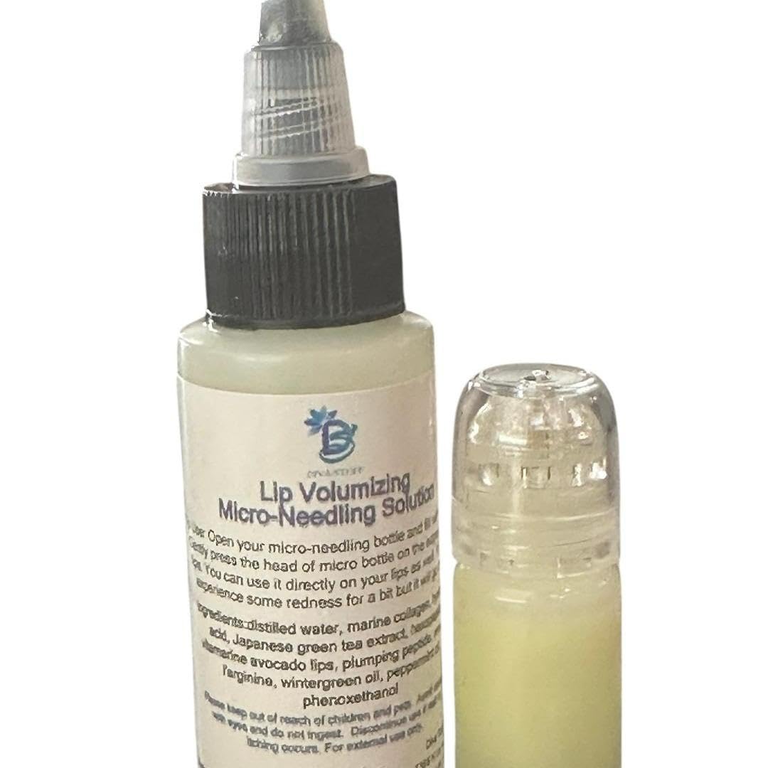 Lip Volumizing Micro-NeedIing Serum Solution and Applicator By Diva Stuff, With Peptides, Hyaluronic Acid, Wintergreen and Marine Collagen