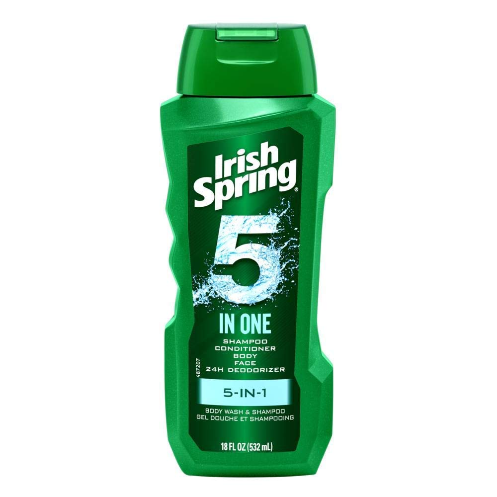 Irish Spring 5-in-1 Shampoo, Conditioner, Body Wash, Face Wash and Deodorizer, 18 oz (Pack of 2)
