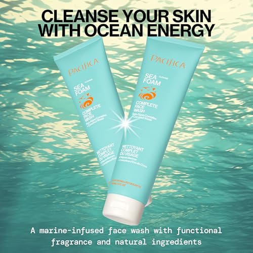 Pacifica Sea Foam Face Cleanser – Gentle Daily Foaming Wash with Coconut Water & Sea Algae, Removes Makeup, Vegan, Oily/Combo Skin