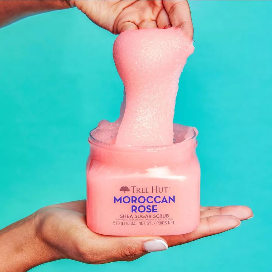 Tree Hut Moroccan Rose Shea Sugar Scrub – Exfoliating & Hydrating Body Scrub with Shea Butter & Essential Oils, Smooth Soft Skin, 18 oz