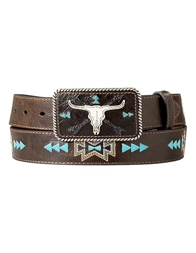 ARIAT Women's Cow Skull Arrows Motif Belt, Dark Brown, X-Large