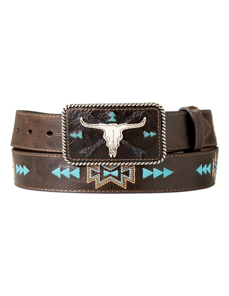 ARIAT Women's Cow Skull Arrows Motif Belt, Dark Brown, Medium