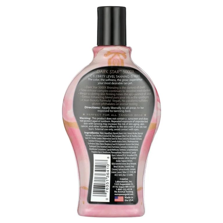 European Gold Dark Star 5000X Indoor Tanning Lotion for Tanning beds, 12 fl oz