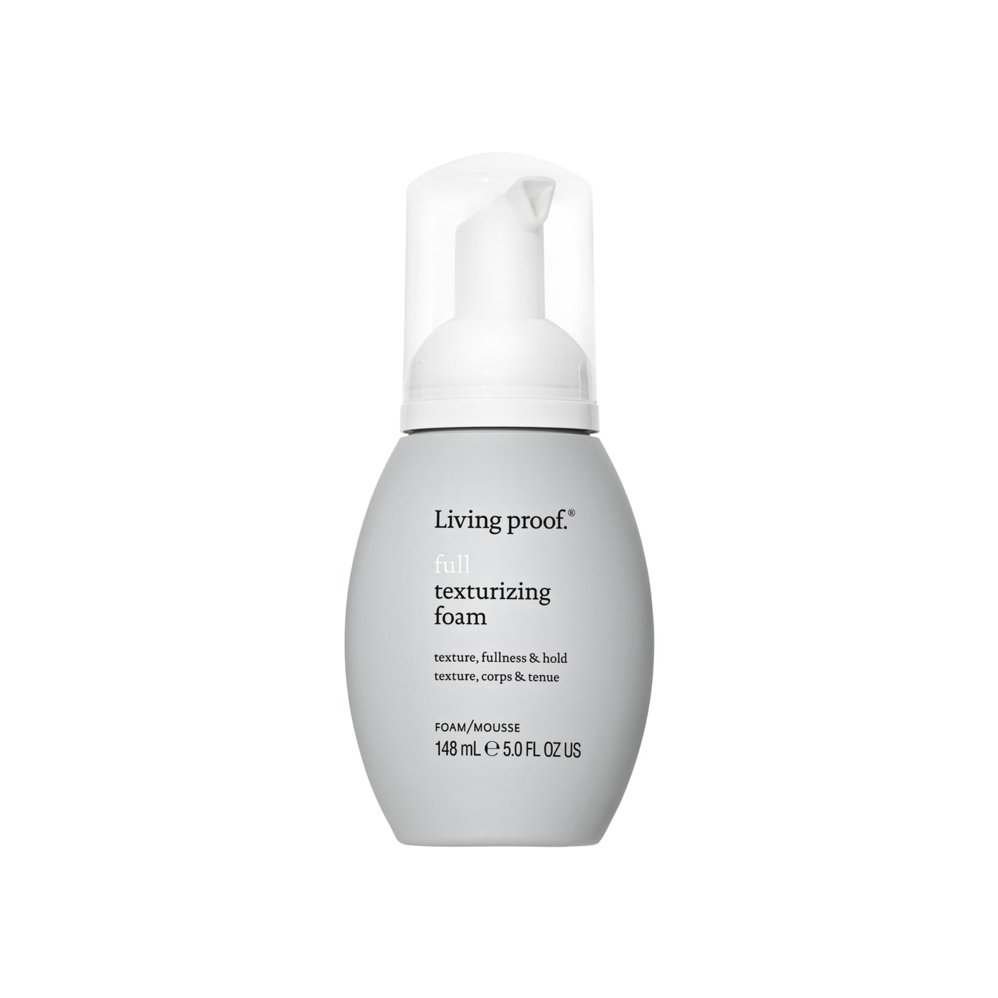 Living Proof texturizing foam bottle on a white background