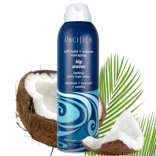 Pacifica Beauty Big Waves Coconut, Vanilla & Sea Salt Hairspray, Controls Frizz & Adds Volume, Designed for Wavy Hair, Vegan & Cruelty-Free, 6 Fl Oz
