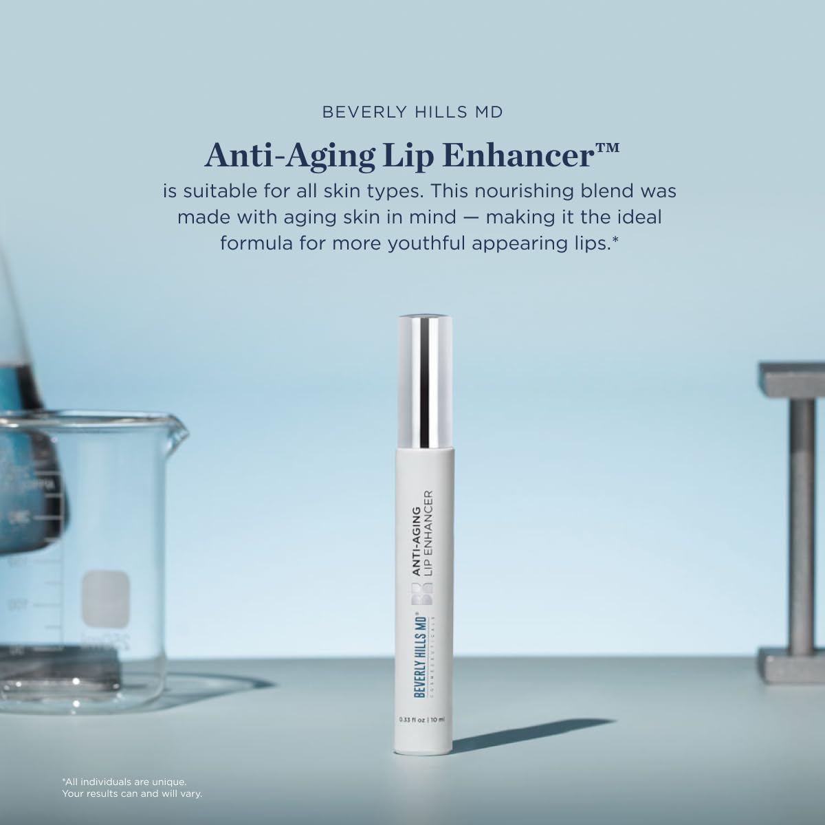 Beverly Hills MD Anti-Aging Lip Enhancer – Plumps, Smooths & Hydrates Lips with Hyaluronic Acid, Peptides & Ceramides, No Sting