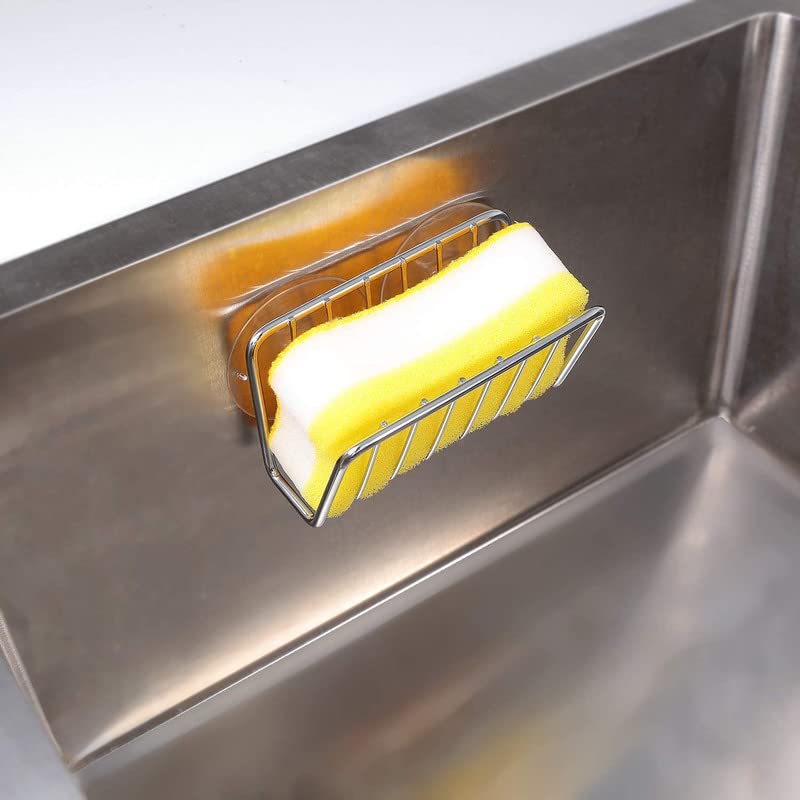 Toplife Sponge Holder for Kitchen Sink, Stainless Steel Suction Cup Sponge Caddy - Silver