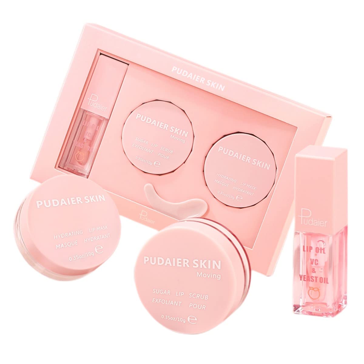 Pudaier 3-Pc Lip Care Kit – Hydrating Lip Glow Oil, Moisturizing Mask & Exfoliating Scrub for Plump, Shiny, Nourished Lips