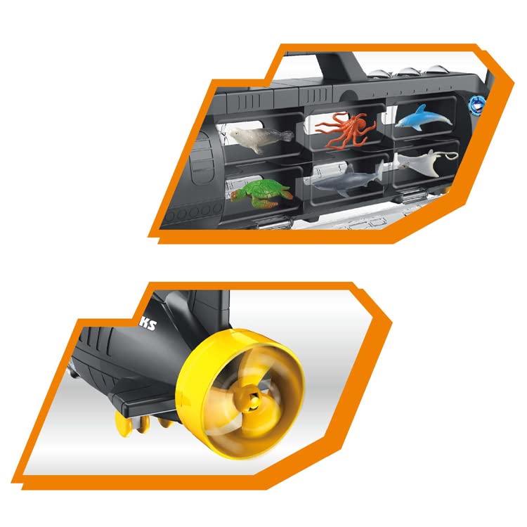 Boat Submarine Toy Shark Car Vehicle Toy W/ 6 Sea Animals and Storage Toys for 3, 4, 5, 6 7 Year Old Kids Boys Girls