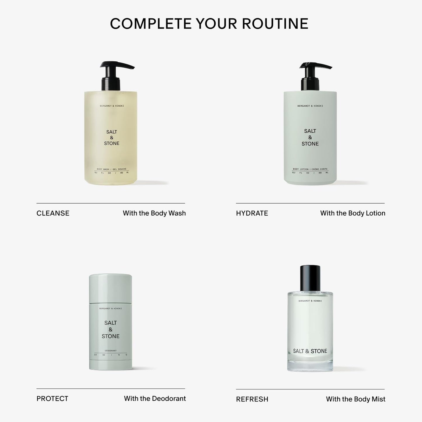 Salt & Stone Body Wash with Antioxidants – Deep Moisture, Sulfate & Paraben Free, Soft Hydrated Skin, Bergamot & Hinoki 15.2 fl oz