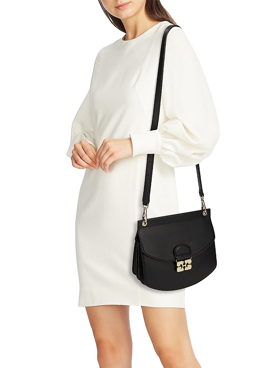 Ganni, Apo-G Small Leather Shoulder Bag, Black