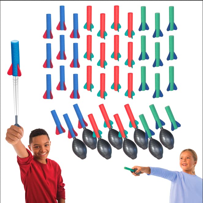 Stomp Rocket Squeeze Rocket 8-Player Party Pack – 8 Launchers, 40 Foam Rockets, STEM Outdoor Toy for Kids Ages 4+, Fun Backyard Gift