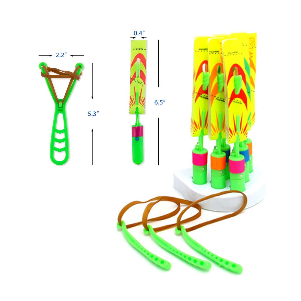 BAIVYLE 6-Pack Flying Rocket Toys for Kids with LED Lights, Glow-in-the-Dark Helicopters, Outdoor Slingshot Fun, Party & Camping Games Ages 3+
