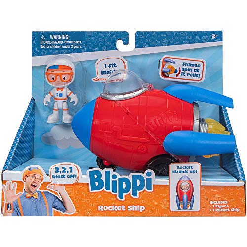 Blippi Rocket Ship Mini Vehicle with Freewheeling 2” Figure - Imaginative Play Toy for Toddlers & Preschoolers