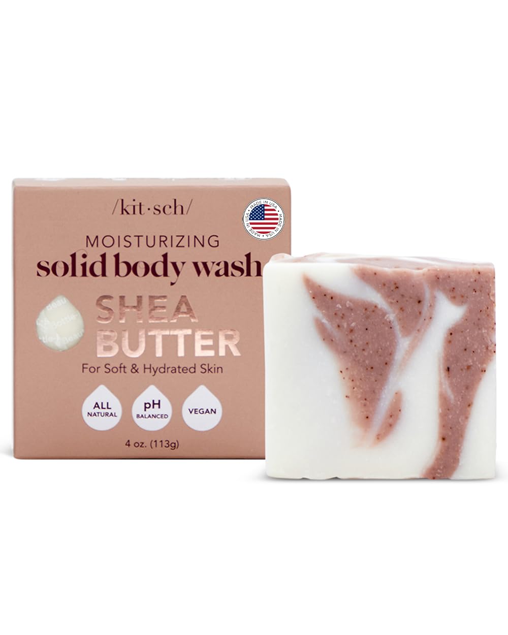 Kitsch Shea Butter Exfoliating Body Wash Bar – Moisturizing, Gentle Soap with Plant-Based Exfoliants, Hydrates & Softens Skin, 4 oz