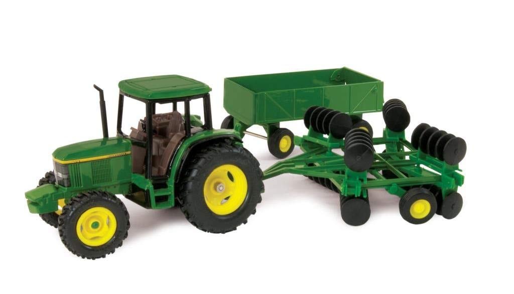 ERTL John Deere 6410 Tractor Toy Set 1:32 Scale with Wing Disk & Barge Wagon, Articulated Parts, Free-Rolling Wheels, Collectible Toy for Ages 5+