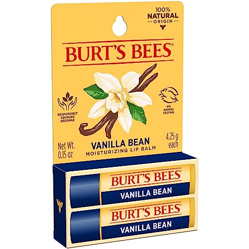 Burt’s Bees Vanilla Bean Lip Balm – Natural Lip Moisturizer with Responsibly Sourced Beeswax, Tint-Free Hydrating Balm, 2 Tubes, 0.15 oz Each