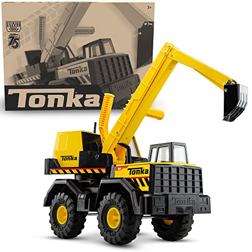 Tonka Steel Classics Mighty Excavator Truck – Yellow Friction-Powered Construction Vehicle, Steel & Plastic, Toddler Toy Gift for Boys & Girls 3+