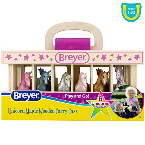 Breyer Unicorn Magic Wooden Carry Stable Playset with 6 Hand-Painted Unicorns – Toys & Gifts for Girls Ages 4–8