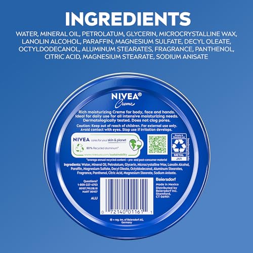 NIVEA Creme Body, Face and Hand Moisturizing Cream for All Skin Types, Rich Body Moisturizer with Provitamin B5, 13.5 Oz Tin