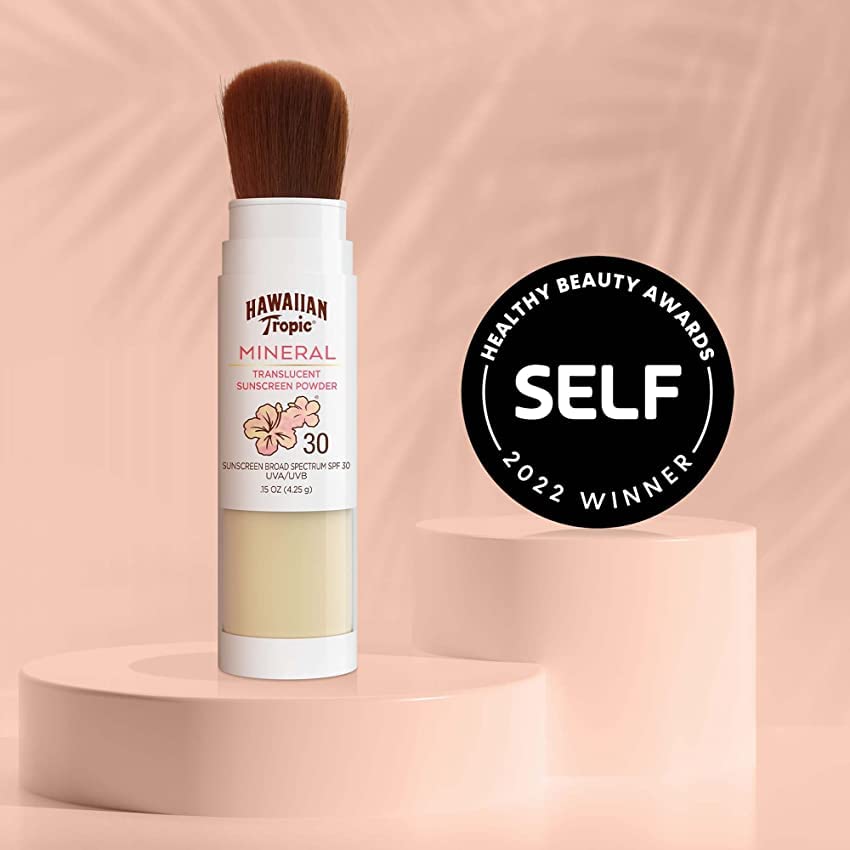 Hawaiian Tropic Mineral Powder Sunscreen Brush SPF 30 – Zinc Oxide Face & Body Sunblock, Brush-On Travel Size SPF Protection, 0.15 oz