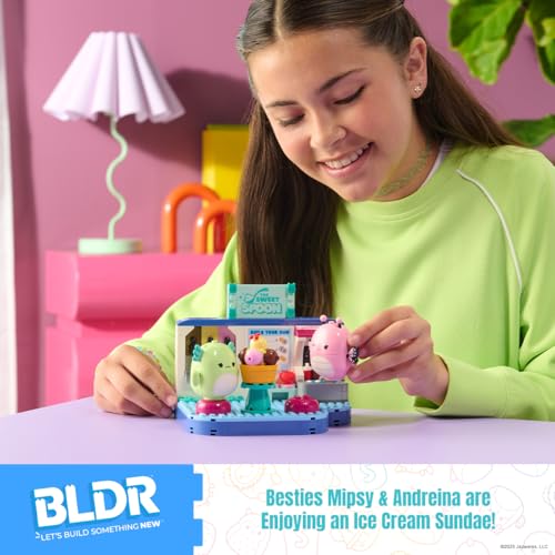 BLDR Squishmallows Frozen Yogurt Fun Building Set - Andreina The Butterfly + Mipsy The Axolotl Buildable Figures - Squishmallows Fans 8+, 0096