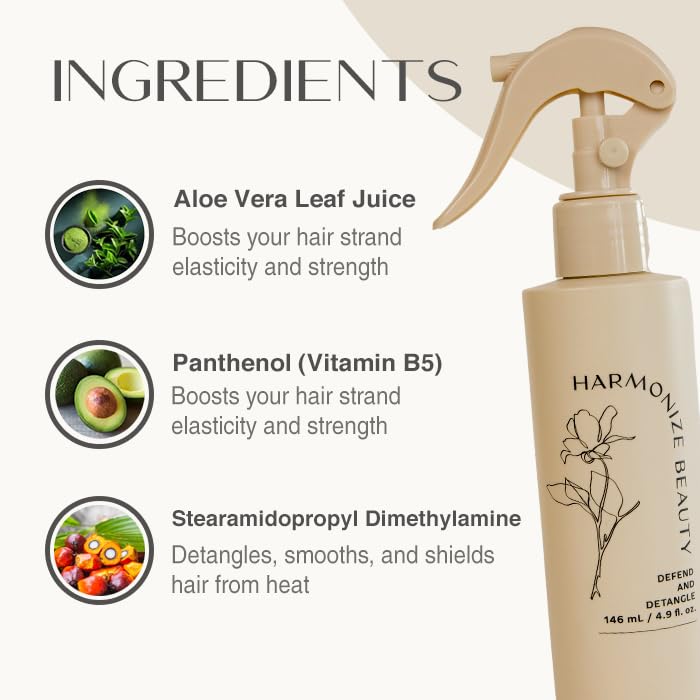 Harmonize Beauty 3-in-1 Leave-In Conditioner & Heat Protectant Spray | Sulfate-Free Detangler | Frizz Control & Hydration for All Hair Types | 4.9 fl oz