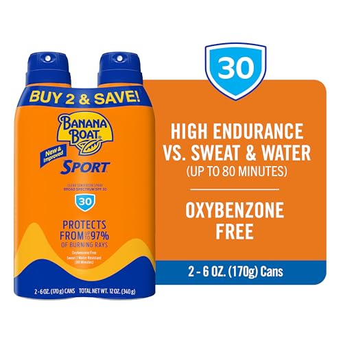 Banana Boat Sport Ultra SPF 30 Sunscreen Spray Twin Pack – Water Resistant, Oxybenzone Free, 6oz Each