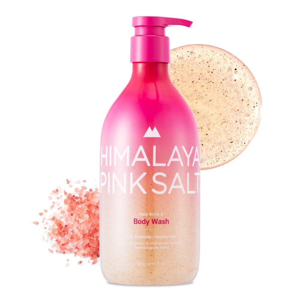 HIMALAYA Pink Salt Daily Scrub & Body Wash โ Exfoliating Dead Sea & Himalayan Salt, Retinol & Hyaluronic Acid Moisturizing Shower Gel, 21.1oz