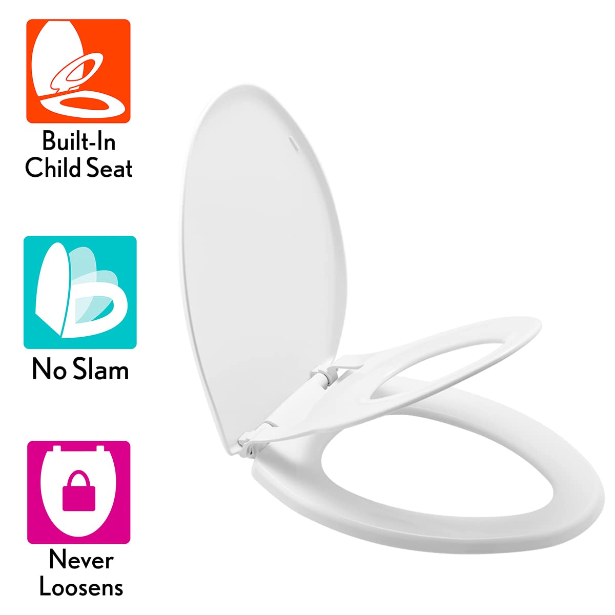 Little2Big Toilet Seat with Built-In Toddler Potty Training Seat, Slow Close, Easy to Install, Made in USA, ELONGATED, White
