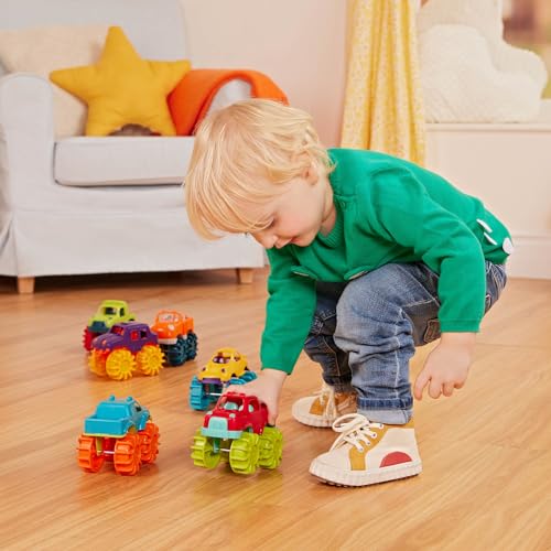 Battat – Plastic Toy Cars – 6 Pack & Storage Bag – Colorful Toddler Trucks – Easy To Clean – 2+ Years – Mini Monster Trucks