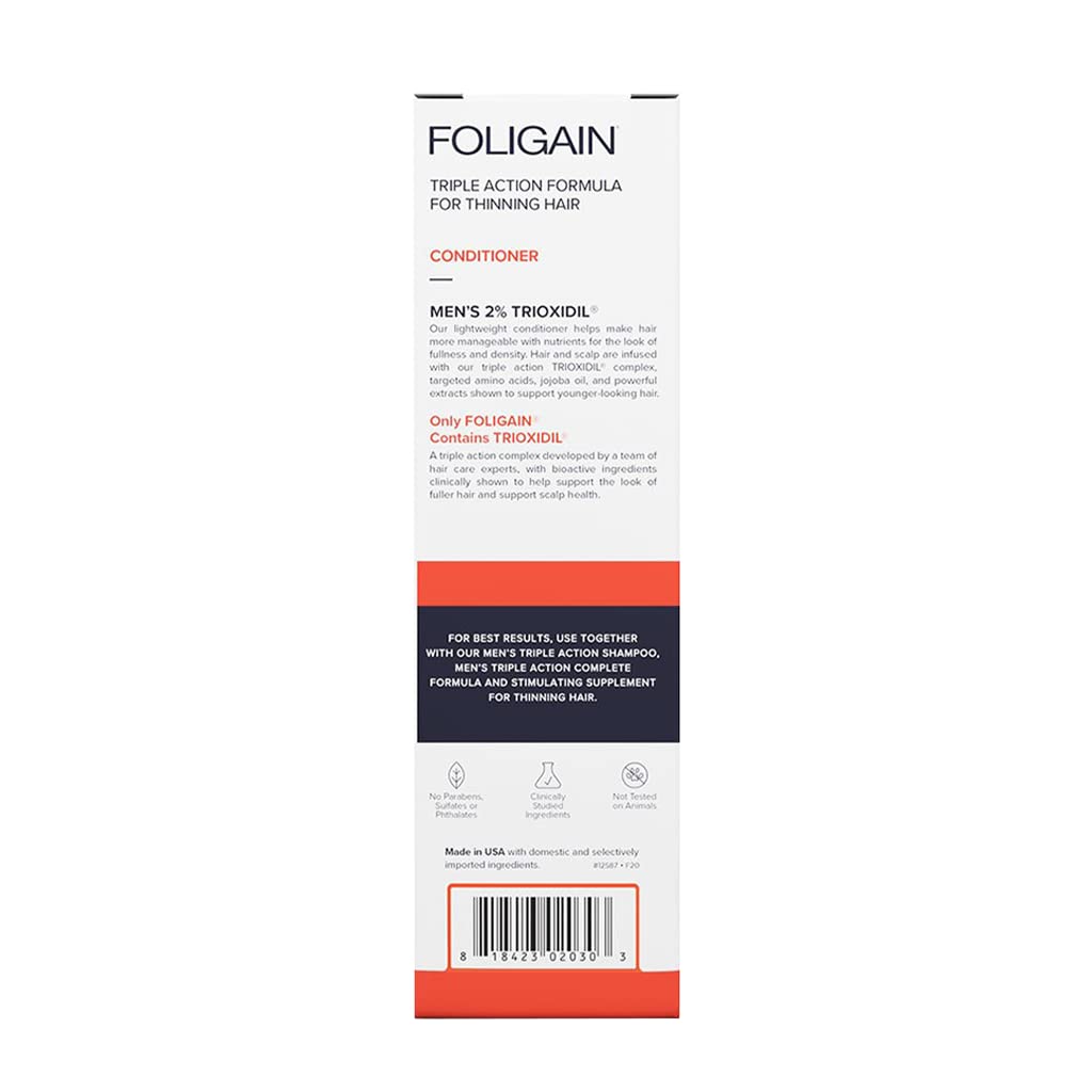 Foligain Triple Action Conditioner For Thinning Hair, Volumizing Conditioner for Men, 8 Fl. Oz.