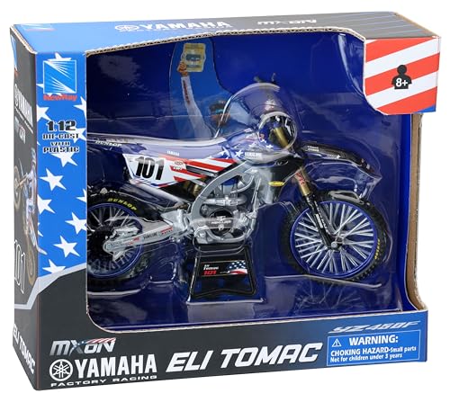 NewRay Toys Yamaha YZ450F Motocross of Nations Bike Eli Tomac Race Team Replica, 1:12 Scale, Kids, Gifts, Birthdays