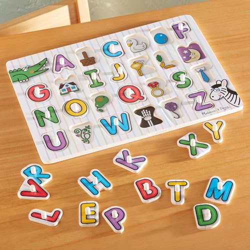 Melissa & Doug Lift & See Alphabet Wooden Peg Puzzle (26 pcs) - FSC Certified