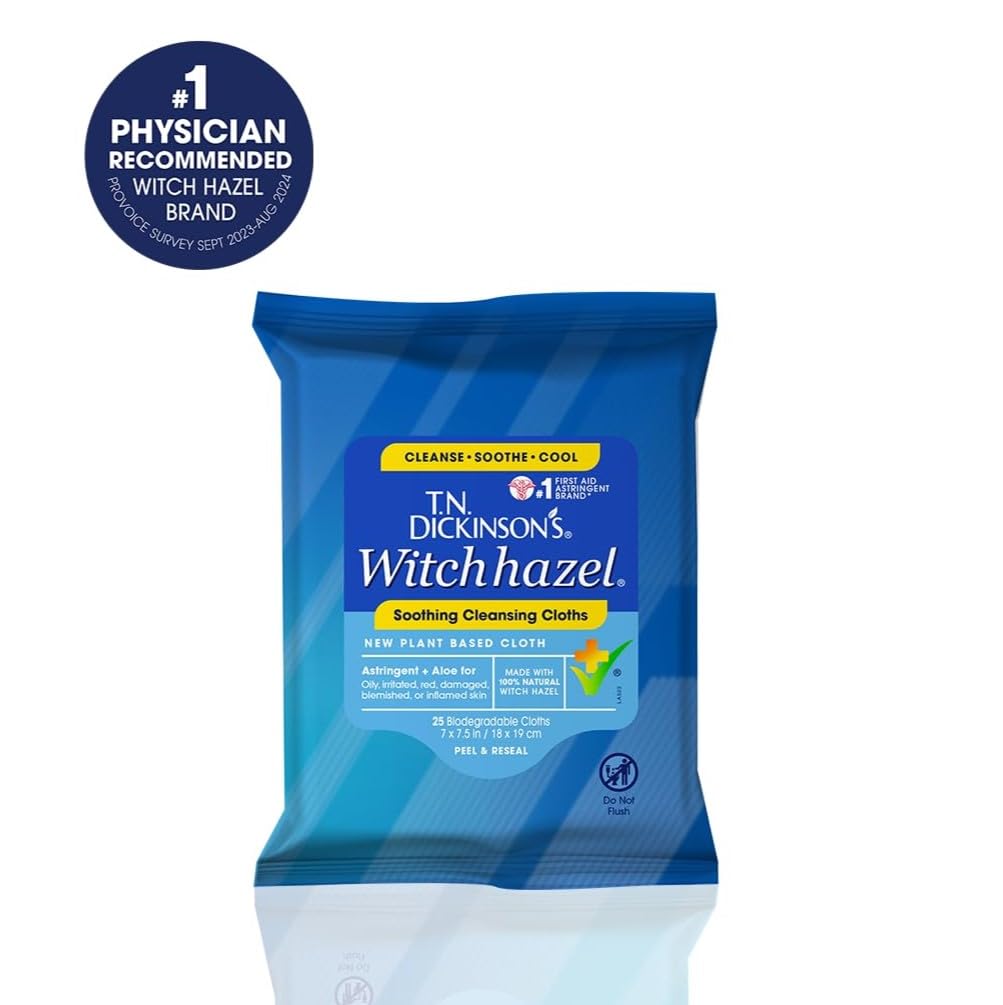 T.N. Dickinson's Witch Hazel Soothing MultiUse Cleansing Cloth, 4 Pack, 25 Cloths Per Pack,white